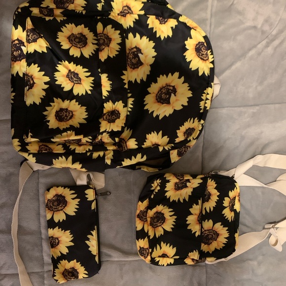unbranded Handbags - Sunflower Print Backpack Crossbody purse and Accessories Set NWOT